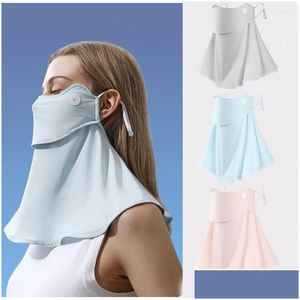 Bandana's Anti-Uv Sunsn Masker Zijden Gezicht Koud Gevoel Zonnescherm Sjaal Voor Zomer Mannen Vrouwen Drop Levering Mode Accessoires Hoeden Sjaals Dhhak