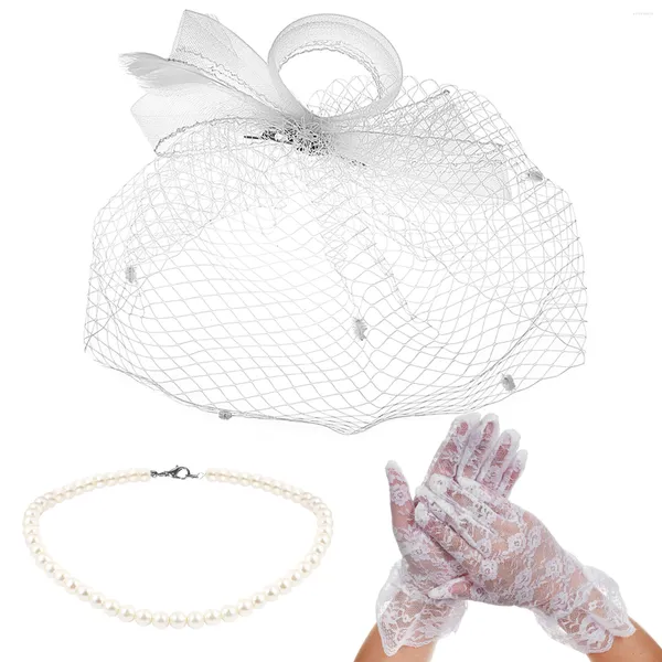 Pañuelos Ropa Collar de perlas Mujer Velos de novia Tocado de boda Sombrero Trajes blancos Tocados Guantes