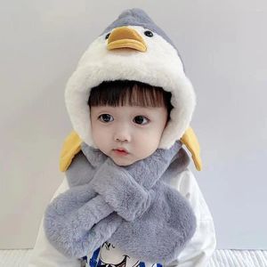 Bandanas bébé chapeau mignon dessin animé hiver écharpe pour enfants Plus velours rembourré à capuche enfant pingouin ensemble chaud 1-6 ans