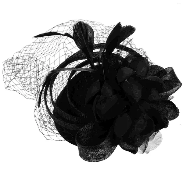 Bandanas velos negros para mujer, sombrero, diadema, tocado, accesorios para el cabello para banquete, tocados para fiesta de té, novia y boda