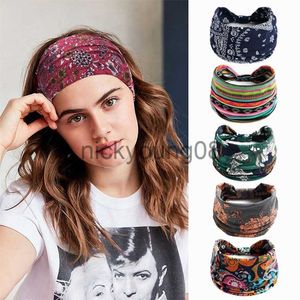 Bandanas Bohemian Style Elastic Hair Bands Yoga Headband Women Headwear Print Vintage Cross Unisex Scrunchies Hair Accessories x0628