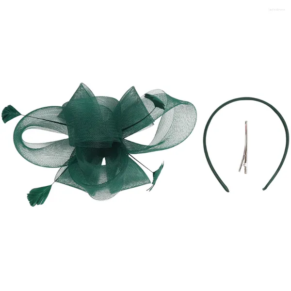 Bandanas mariée épingle à cheveux Tea Party chapeau femmes fascinators chapeaux épingle à cheveux 26X20X10CM pince vert foncé Abs mariée