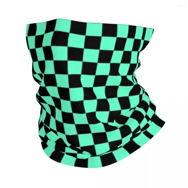 Bandanas con patrón de tablero de ajedrez, polaina para el cuello para esquí, ciclismo, bufanda envolvente para hombres y mujeres, diadema a cuadros verde menta y negro, calentador