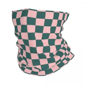 Bandanas Patrón de tablero de ajedrez Bandana verde azulado y rosa Polaina para el cuello Protección UV Cubierta de bufanda para la cara Diadema a cuadros geométricos Pasamontañas de tubo