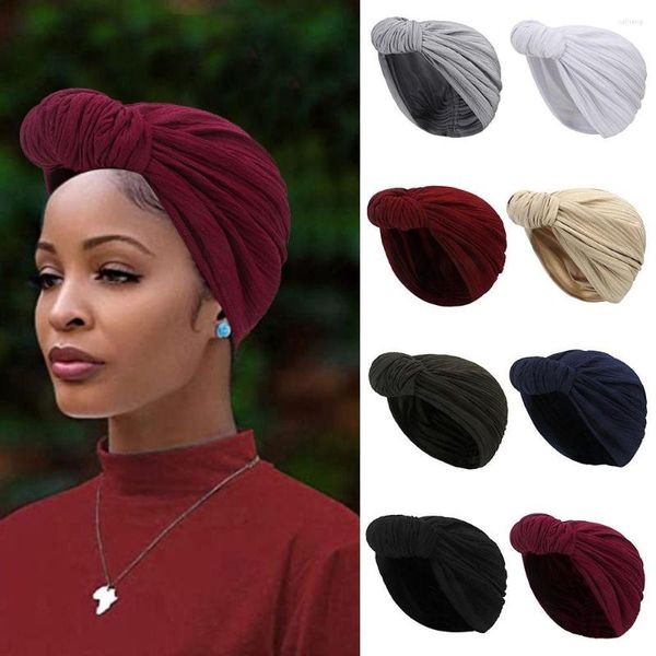 Bandanas coton foulard musulman casquette rétro solide couleur bandeau africain tête enveloppes femmes