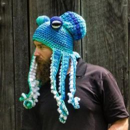 Bandanas Crochet Octopus Hat con tentáculos rizados y grandes ojos muy interesantes hermosos