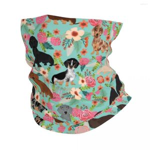 Bandanas Teckel Floral Chien Motif Hiver Cache-Cou Coupe-Vent Wrap Visage Écharpe Pour Ski Saucisse Wiener Badger Doxie Gaiter Bandeau