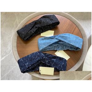 Bandanas Designer Denim Bandeaux Bandes de cheveux pour femmes Mode Dames Fl Lettre Imprimé Parti Sports de plein air Yoga Headwrap Cadeau Accès Dh3Su