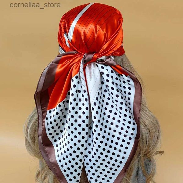 Bandanas Durag Bandanas Durag 2023 nouveau 9090cm rétro marque femmes foulard en soie Bandanna mode bohème motif carré Hijab dame Wrap bandeau foulard silencieux Y24032