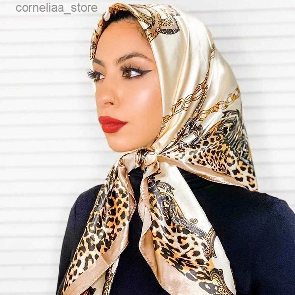 Bandanas Durag Bandanas Durag 2023 NUEVA Fashion Silk Square Buff para mujeres 90*90cm Cuello Corcha Bacela Bacera de la banda Soft Necklefief Hijab Scarf Faulard Y240325