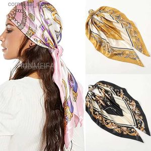 Bandanas Durag Bandanas Durag 2024 Foulard rétro femme châle en soie Satin carré écharpe pour femmes nouveau bandeau imprimé Foulard Hijab enveloppes bandes de cheveux Bandana Y24032