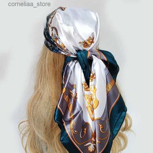 Bandanas Durag Bandanas Durag mode foulard cheveux écharpe pour femmes imprimé fleuri soie Satin Hijab écharpes 9090cm carré châle bandeau foulards pour dames 2022 Y24032