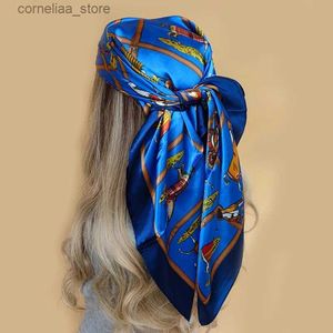 Bandanas Durag Bandanas Durag foulard femmes marque de luxe carré 90*90 cm Bandana Cheveux doux foulard Hijab foulards de cheveux pour dames Y240325