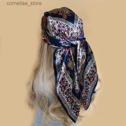 Bandanas Durag Bandanas Durag foulards en soie femmes Foulard 90CM tête carrée Hijab écharpe dames en mousseline de soie châle Wrap silencieux paréo Bandanna femme foulard Y240325