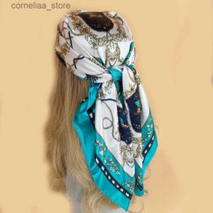 Bandanas Durag Bandanas Durag Vintage fleurs carré Foulard pour femmes châles en soie Foulard femme imprimé bandeau sur la tête Wraps Foulard Hijab bandes de cheveux Y24032