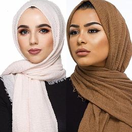 Bandanas Durag Tamaño grande cálido mujeres musulmanas hijab para mujer bufanda arrugada pañuelo de algodón suave islámico otoño invierno chal y envolturas 231005