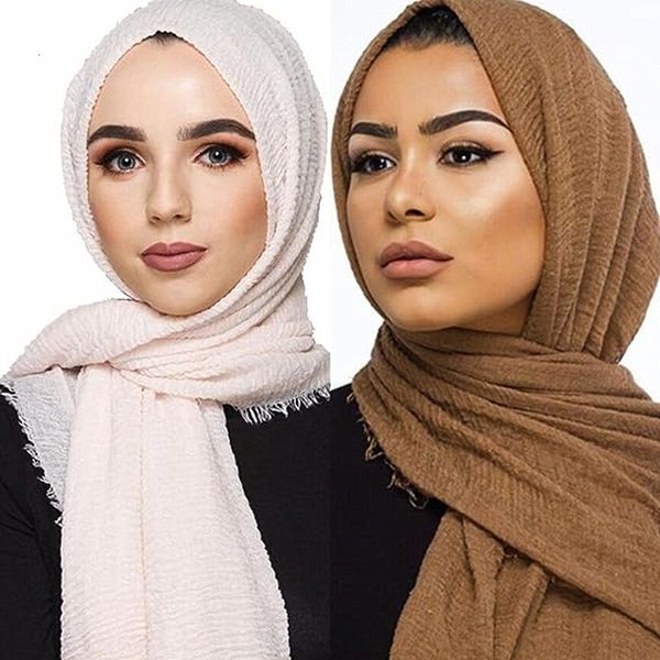 Bandanas Durag grande taille chaud femmes musulmanes hijab pour femme écharpe froissée coton doux foulard islamique automne hiver châle et enveloppes 231005