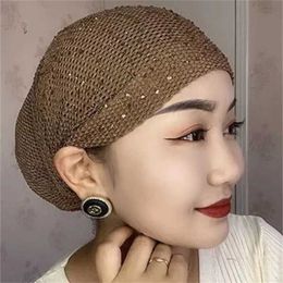 Bandanas Durag en maille en mailles respirant diamant turbo chapeau élastique femme en dentelle d'été couvre-couvercle de casseurs musulmans