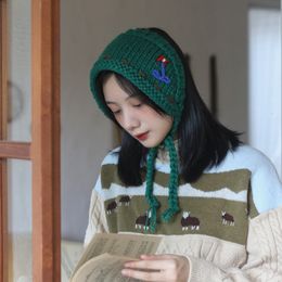 Bandanas Durag Green Fresh Handmade Hairband Pañuelo retro japonés Otoño e invierno Orejeras protectoras para los oídos Lindas diademas con cordones Mujeres 230323