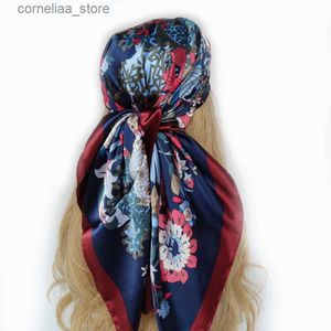 Bandana's Durag Grote Hijab Sjaals voor dames Modeprint Zijde Satijn Sjaal Vrouwelijke 90 cm x 90 cm Luxe merk Vierkante sjaals Hoofddoeken Y240325