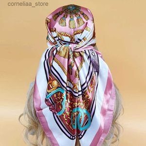 Bandanas Durag luxe 90x90cm carré soie hijab les quatre saisons châles populaires design de mode foulards de protection solaire 2023 nouvelles femmes foulard de plage Y240325