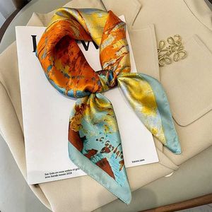 Bandanas durag marque de luxe imprime les femmes carré écharpe imitation du cou en soie écharpe élégante