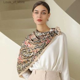 Bandanas Durag Luxurymerk Women 90x90cm Silk sjaals sjaals vierkante vrouwelijk bedrukt hoofd hijab satin foulard bandana dames h240426