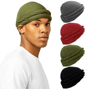 Bandanas Durag Mens Retro Halo Turbo Solid Casual Style hoofdband gebruikt om dubbele laag ademende headscarf Elastische hoed te versieren 240426