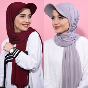Bandanas Durag Musilm Femmes Jersey Hijabs avec casquette de base-ball Chapeau de sport d'été avec écharpe en jersey prêt à porter Jersey Sport HIjab instantané 230314