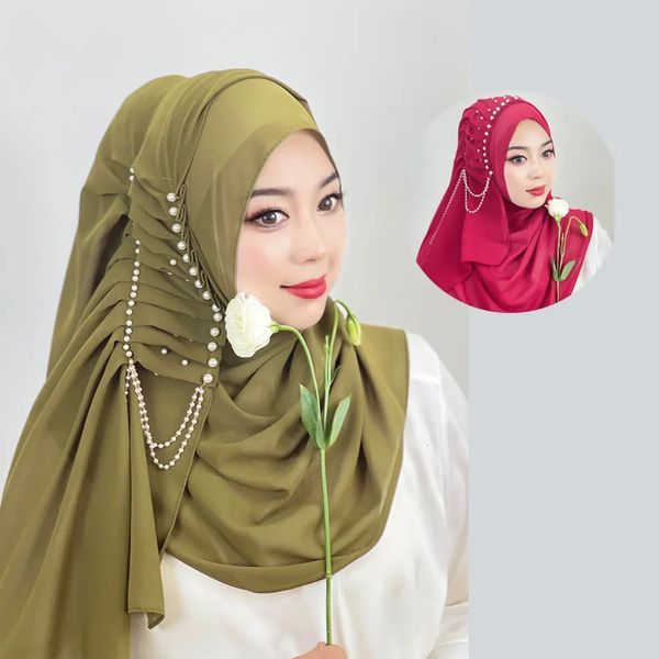 Bandanas Durag Musulman Perlé Gland Hijab Couleur Unie Hijab Arabe Hijab Femmes Hijab Brillant Doux Facile à Porter Hijab Turc Foulard 231214