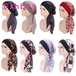 Bandanas durag moslimvrouwen print katoenen tulband hoedhoofdscarves vooraf gebonden kanker chemo headwar hoofdtoeslag caps 230313