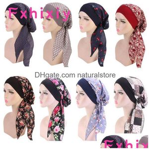 Bandanas Durag Femmes Musulmanes Imprimer Coton Turban Chapeau Foulards Pré Attaché Cancer Chemo Chapeaux Headwrap Caps 230313 Drop Livraison Fash DHC1V