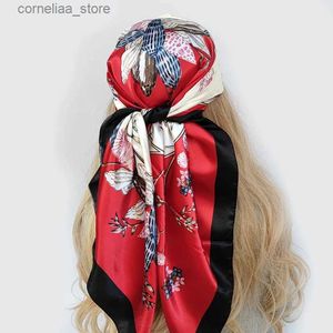 Bandana's Durag Plaid Zijden Vierkante Sjaal Dames Satijnen Sjaal Wrap Hijab Vrouwelijke Haarband Pols Luxe Hoofddoek 90*90cm Echarpe 2022 Bandana Y240325