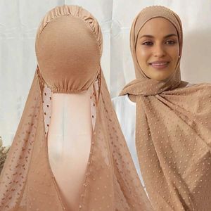 Bandanas Durag Ramadan Hijabs instantané avec C Pom en mousseline de mousseline Tuan Femme musulmane Veil Islamic Hijab CS Facile à porter Headscarf J240516