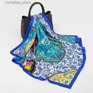 Bandanas Durag Bufandas Lady Seda Bufanda cuadrada Diseño de impresión Bufandas Grandes Hijab Moda Mantón y envoltura Mujeres Bangdana Pañuelo femenino Foulard Verano Y240325