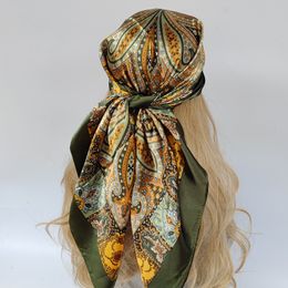 Bandanas Durag en soie écharpe Scarftop Headraps for Women Vintage Four Seasons Hair Scarve 9090cm Hijab Foulard Bandana Femme Headscarf 230424