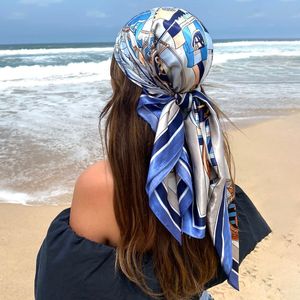 Pañuelos Durag Bufanda de seda Scarftop Headwraps para mujeres Vintage Four Seasons Hair Scarve 9090cm Hijab Foulard Iuxe Bandana Femme Headscarf 230412