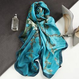 Bandana's Durag Spaanse luxe zijden sjaal vrouwelijke ontwerper Van Gogh olieverfschilderij bloem sjaal Pashmina Womens tas Foulard hoofdband 231007