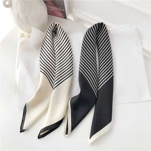Bandanas Durag Spring Korean Ins Simple Black and White Silk Scarf Tie Scarf Hair Tie Professional Satin Scarf 240426