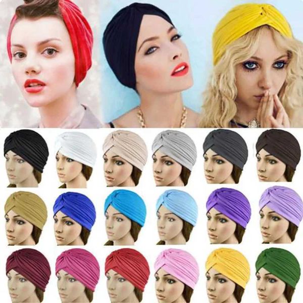 Bandanas Durag Twisted Urban Bandanas Femme Band Band Band Muslim Band Indian Hat Womens Elastic Chemical Hat Adult Adult Solid Bandband 240426