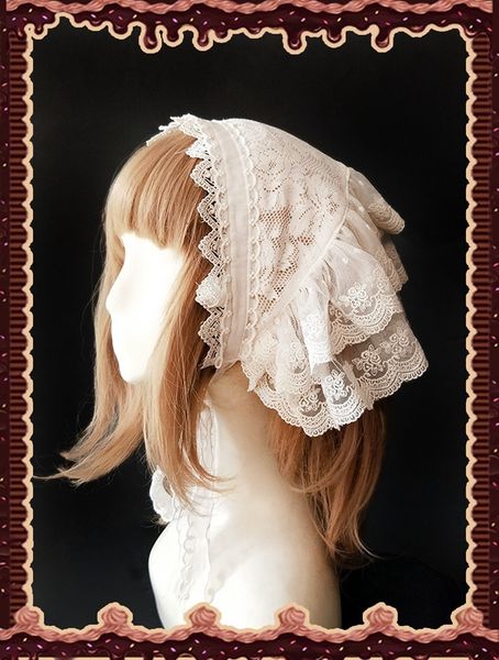 Bandanas Durag Vintage Lolita Foulard Triangle Dentelle Brodé Casque pour Femmes Coiffe 230512