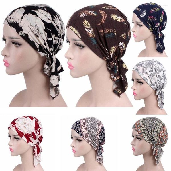 Bandanas elásticas moda Casual gorros para dormir hombres mujeres sombrero para quimioterapia Bandana de algodón turbante con estampado Floral viento nacional