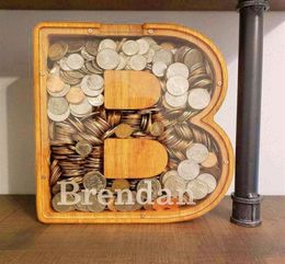 Bandanas Engelse houten brief piggy bank transparant raam creatief woning decoratie ornamenten geld opslag boxbandanas26306577120