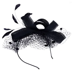 Bandanas Fascinator Chapeaux Pour Tea Party Bandeau Flower Net Mesh Hat Avec Voile Coiffe Cocktail De Mariage (Noir)