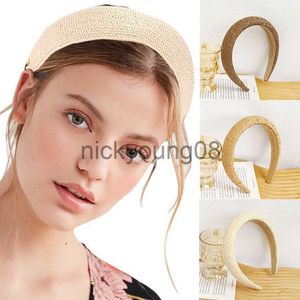 Bandana Mode Raffia Gevlochten Gewatteerde Hoofdbanden voor Vrouwen Meisjes Effen Brede Stro Spons Haarbanden Bezel Haar Hoepels Haaraccessoires x0628