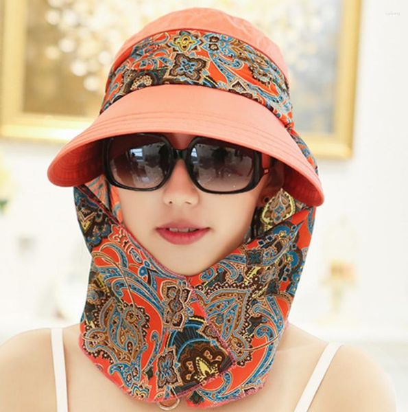 Bandanas mode femmes été extérieur équitation Anti-UV chapeau de soleil plage pliable crème solaire imprimé fleuri casquettes cou visage large bord