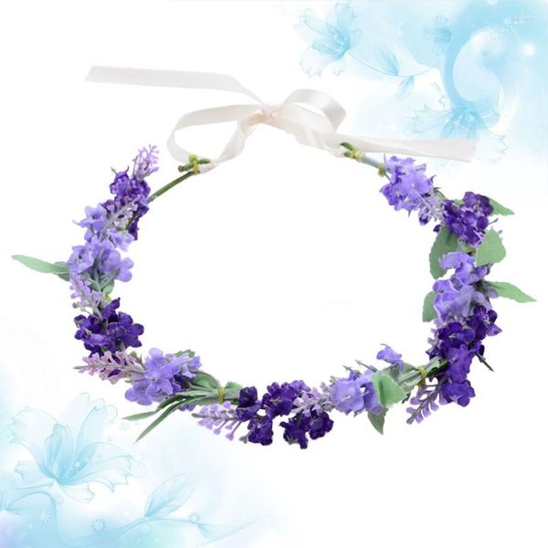 Bandanas Fleur Floralheadband Fille Cheveux Violet Casque Lavande Couronne Accessoires De Mariée Cerceau Fleurs Bandes Coiffe Mexicaine