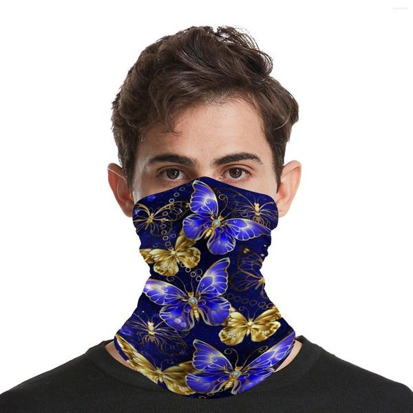 Bandanas or papillon Bandana saphir papillons imprimer Streetwear crème solaire cou couverture Vintage extérieur masque