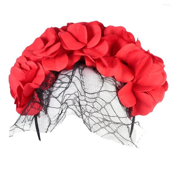 Bandanas Halloween fleur artificielle bandeau en maille noire fausses fleurs coiffure bal chapeaux en acier inoxydable Miss