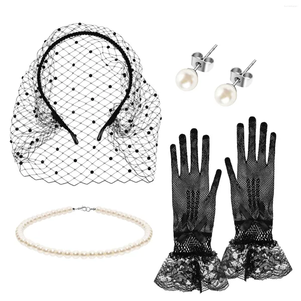 Bandanas Collier de gant de bande de bandanas Perles FaMINATEURS NOIRS AVEC DIAMOND VEIL PLASTIQUE GLANTS GLants pour femmes